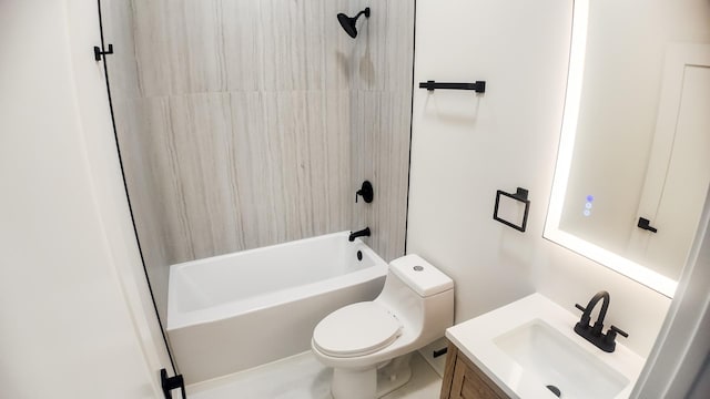 bathroom featuring toilet, shower / bath combination, and vanity