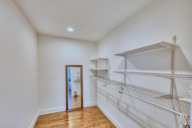 walk in closet with light wood-type flooring