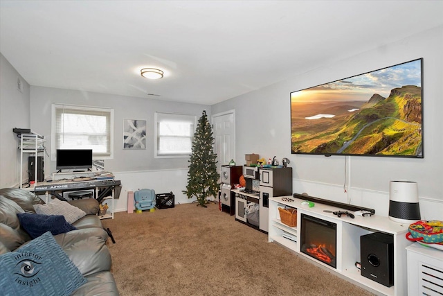 view of carpeted living area