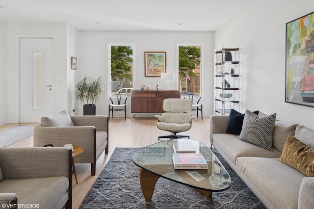 living area featuring light wood-style flooring