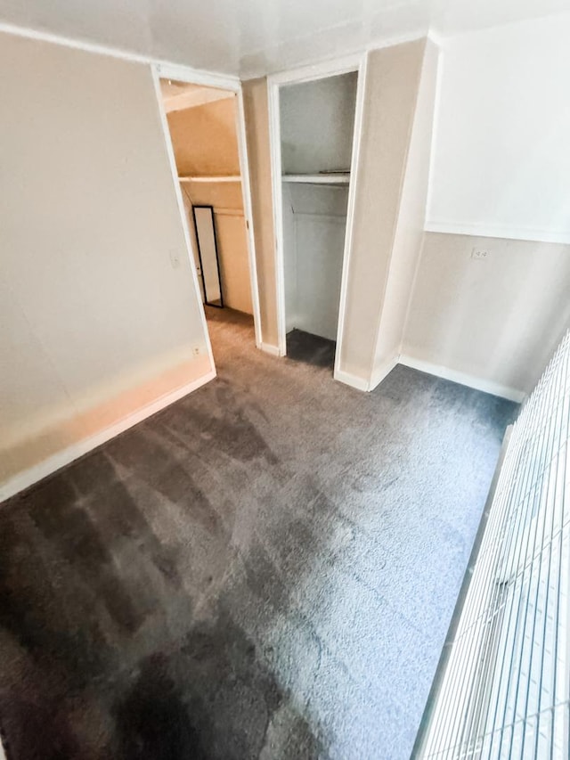 unfurnished bedroom with a closet and carpet flooring