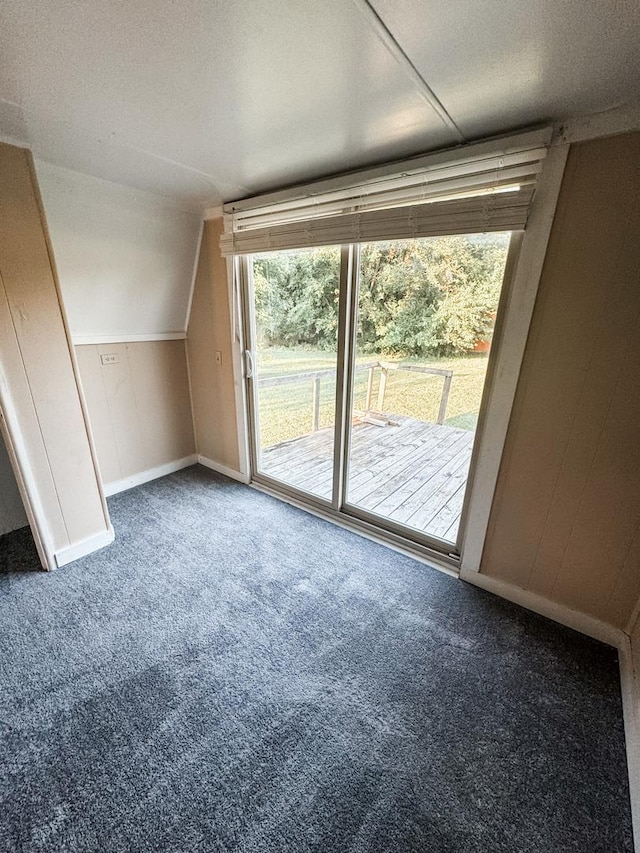 additional living space featuring vaulted ceiling, a textured ceiling, carpet, and baseboards