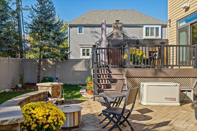 view of patio with a fenced backyard and a wooden deck