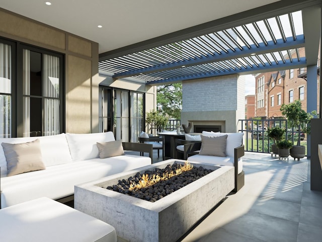 view of patio / terrace featuring an outdoor living space and a pergola