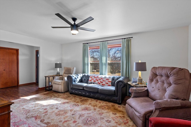 4461 N Il State Route 23, Leland, IL 60531 - living room with wood finished floors, baseboards, and ceiling fan