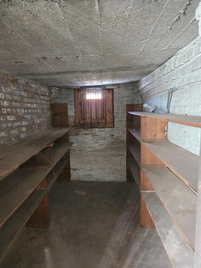 unfinished basement featuring concrete block wall