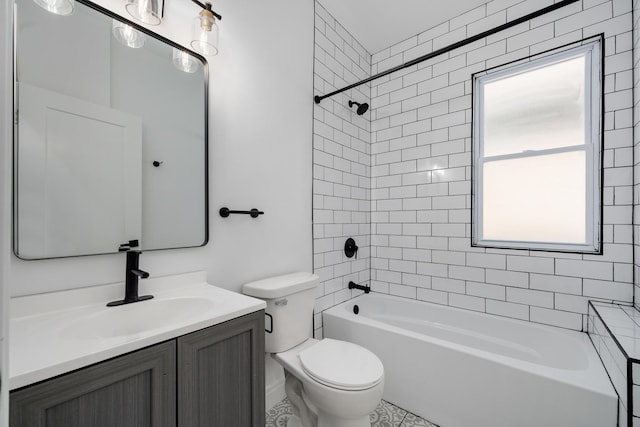 full bath featuring toilet, shower / tub combination, and vanity