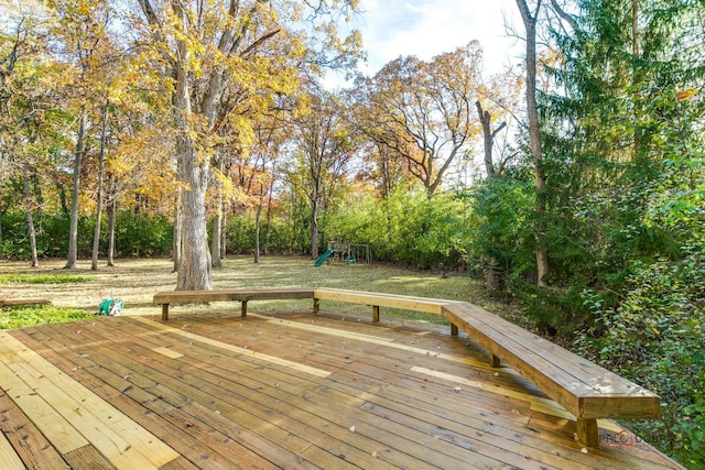 wooden deck featuring playground community