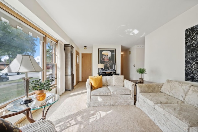 living area with light colored carpet