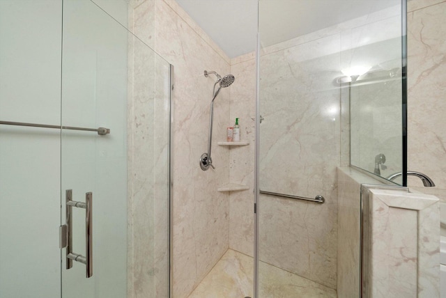 bathroom featuring a shower stall