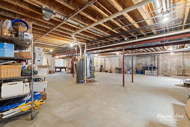 unfinished basement with water heater