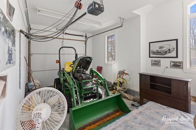 garage with a garage door opener