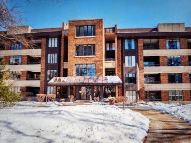 view of snow covered building