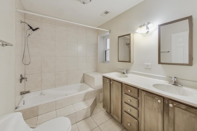 bathroom with tile patterned flooring, visible vents, a sink, and toilet