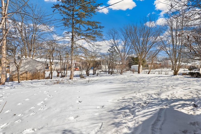 view of yard layered in snow