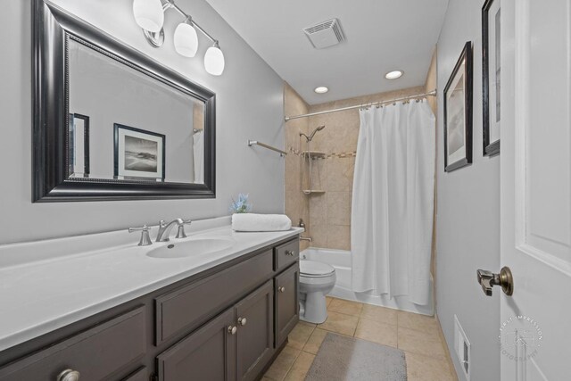 322 Arlington Ave, Naperville, IL 60565 - full bath with toilet, vanity, shower / bath combo, tile patterned floors, and recessed lighting
