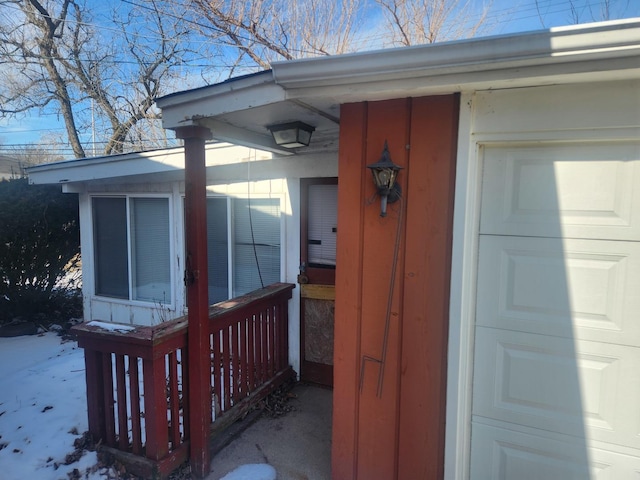 view of snow covered property