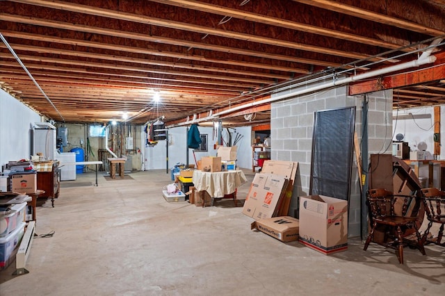 unfinished basement with electric panel