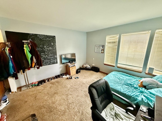 bedroom with carpet floors and baseboards