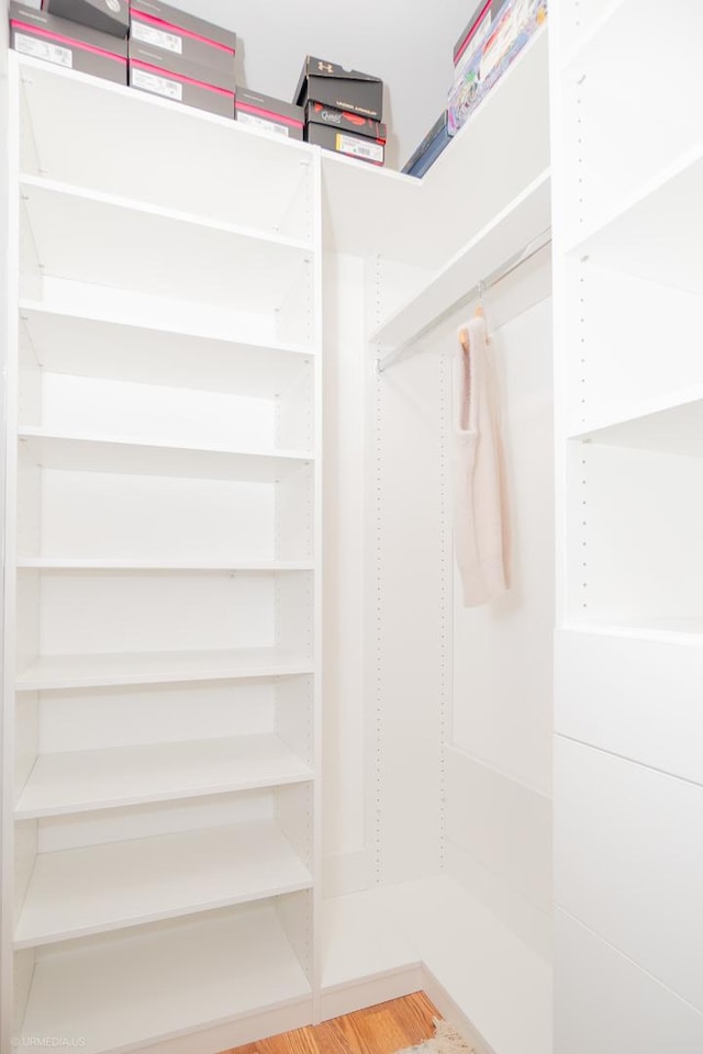 walk in closet with wood finished floors