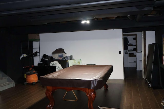 recreation room featuring pool table and dark wood-type flooring