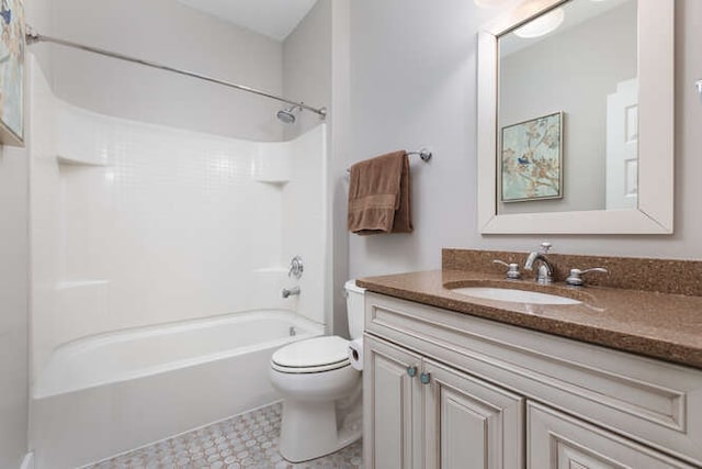 full bathroom with shower / bathing tub combination, vanity, and toilet