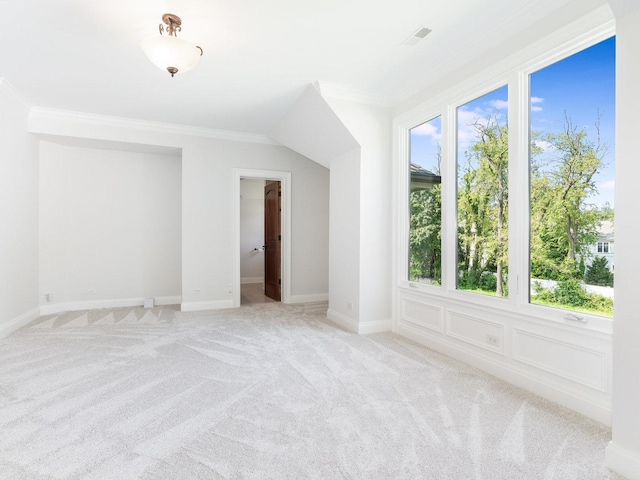 additional living space with light carpet and baseboards