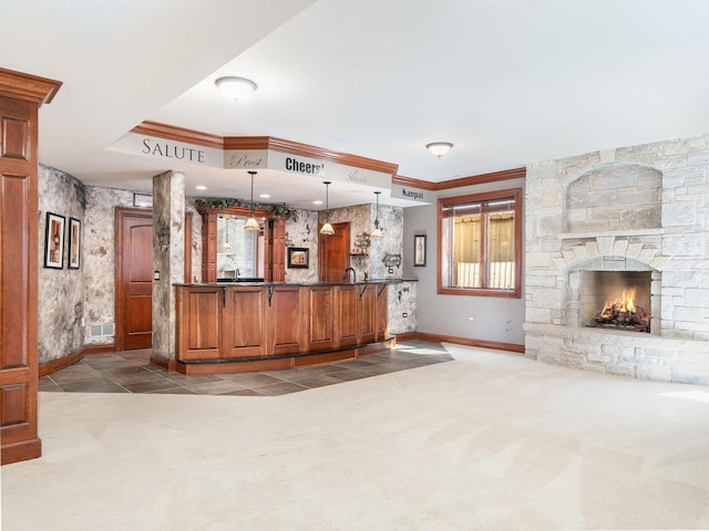 interior space with a fireplace