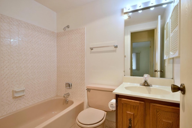 bathroom with toilet, vanity, and shower / tub combination