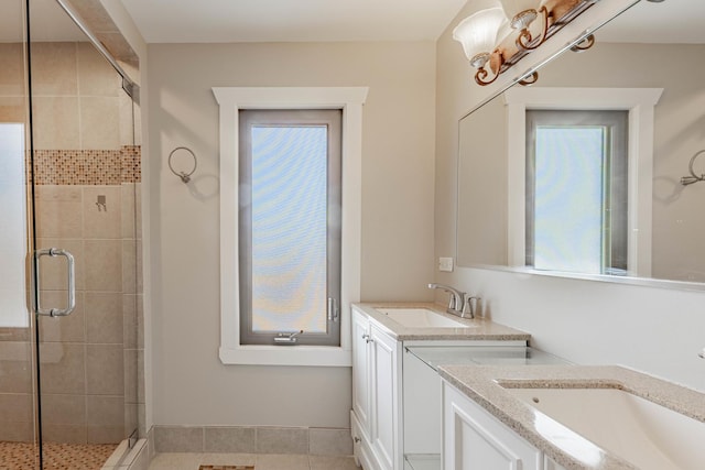 full bath featuring a shower stall, a sink, and a healthy amount of sunlight