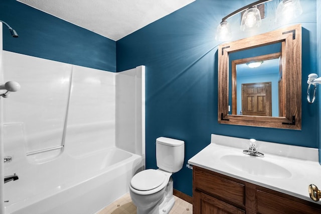 bathroom with toilet, shower / tub combination, and vanity