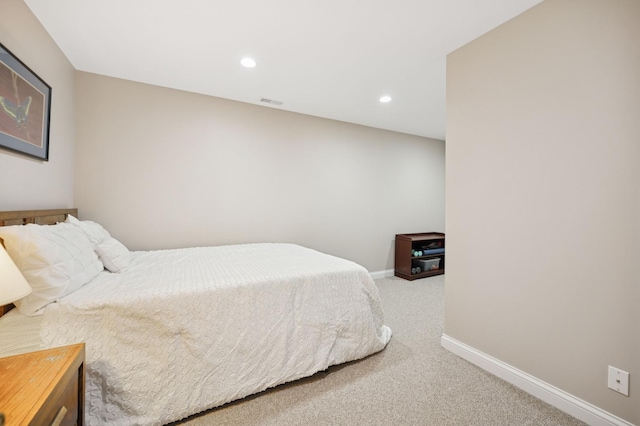 bedroom with baseboards, carpet flooring, and recessed lighting