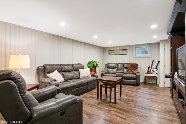 living area featuring recessed lighting and wood finished floors