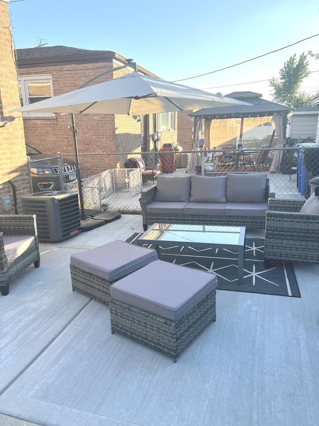 view of patio / terrace featuring a gazebo and outdoor lounge area