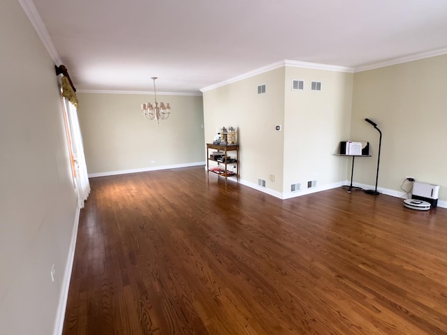 interior space with baseboards, dark wood-type flooring, and a notable chandelier