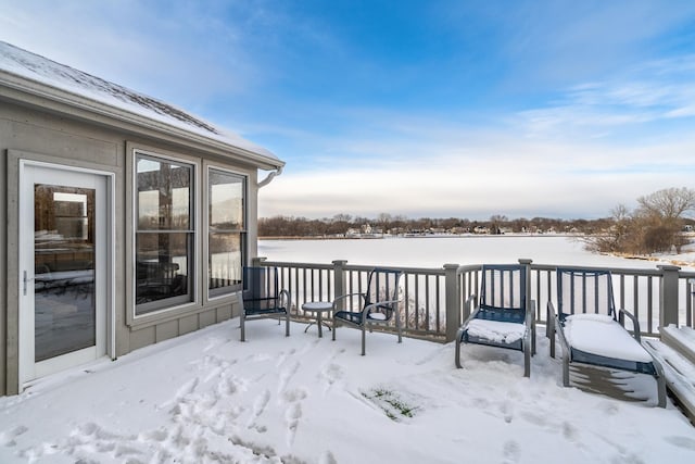 view of snow covered deck