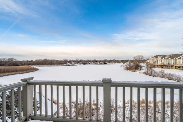 view of snow covered deck