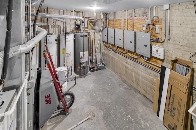 utility room with electric panel and gas water heater