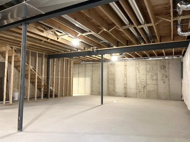 view of unfinished basement