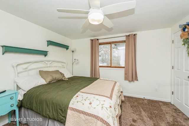 bedroom with baseboards, a ceiling fan, and carpet flooring