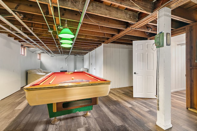 recreation room featuring billiards and wood finished floors