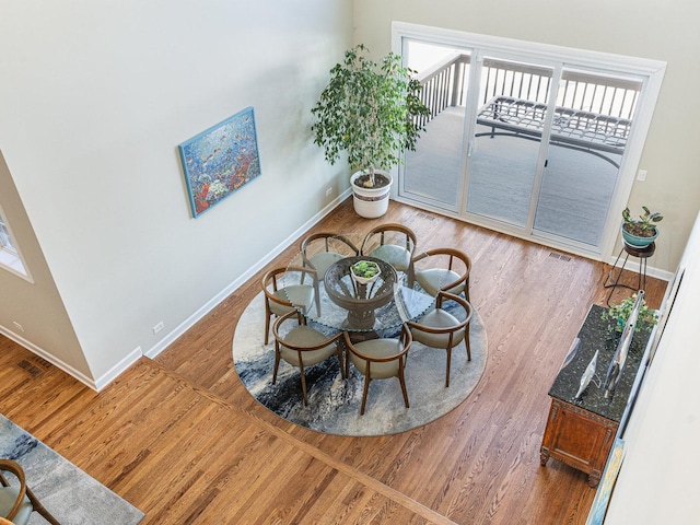 dining room with baseboards, visible vents, and wood finished floors