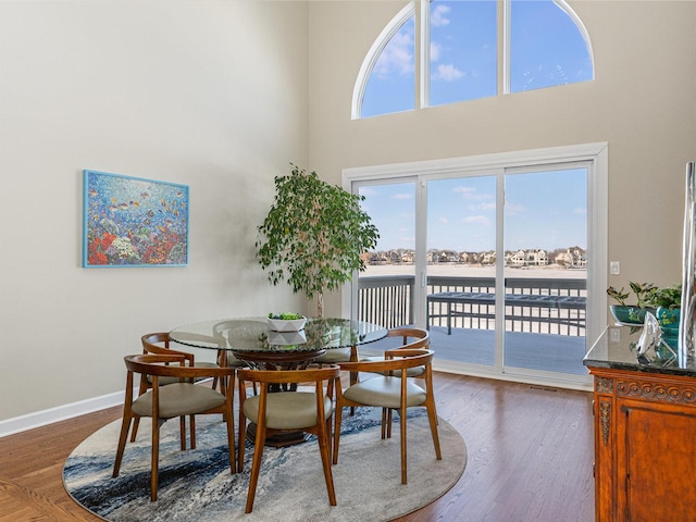 dining space with a healthy amount of sunlight, baseboards, and wood finished floors