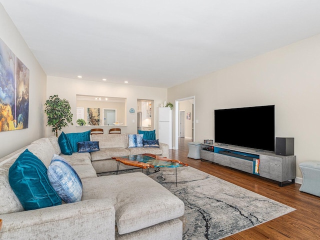 living room featuring wood finished floors and recessed lighting