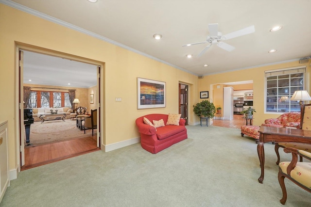 interior space with carpet floors and crown molding