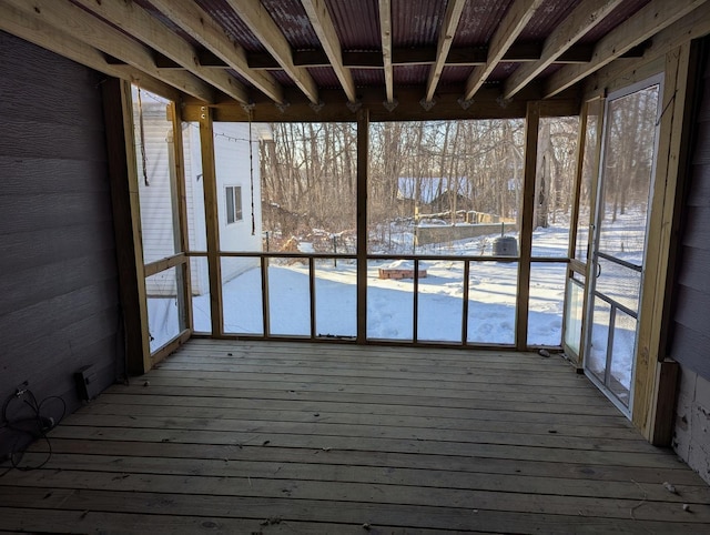 view of snow covered deck