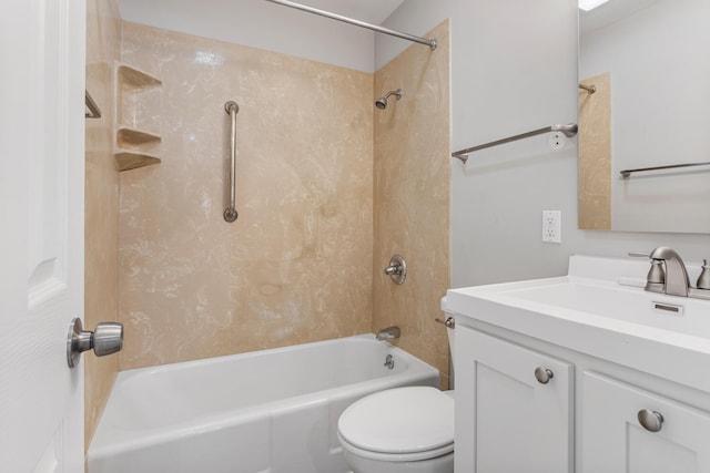 bathroom with shower / bath combination, vanity, and toilet