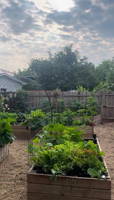 view of yard with fence and a garden