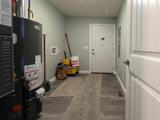 interior space with gas water heater and visible vents