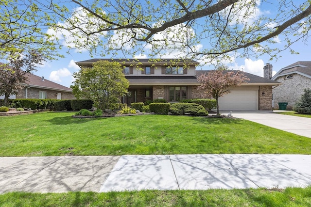 7821 Teton Rd, Orland Park, IL 60462 - view of front facade with brick siding, a garage, driveway, and a front yard